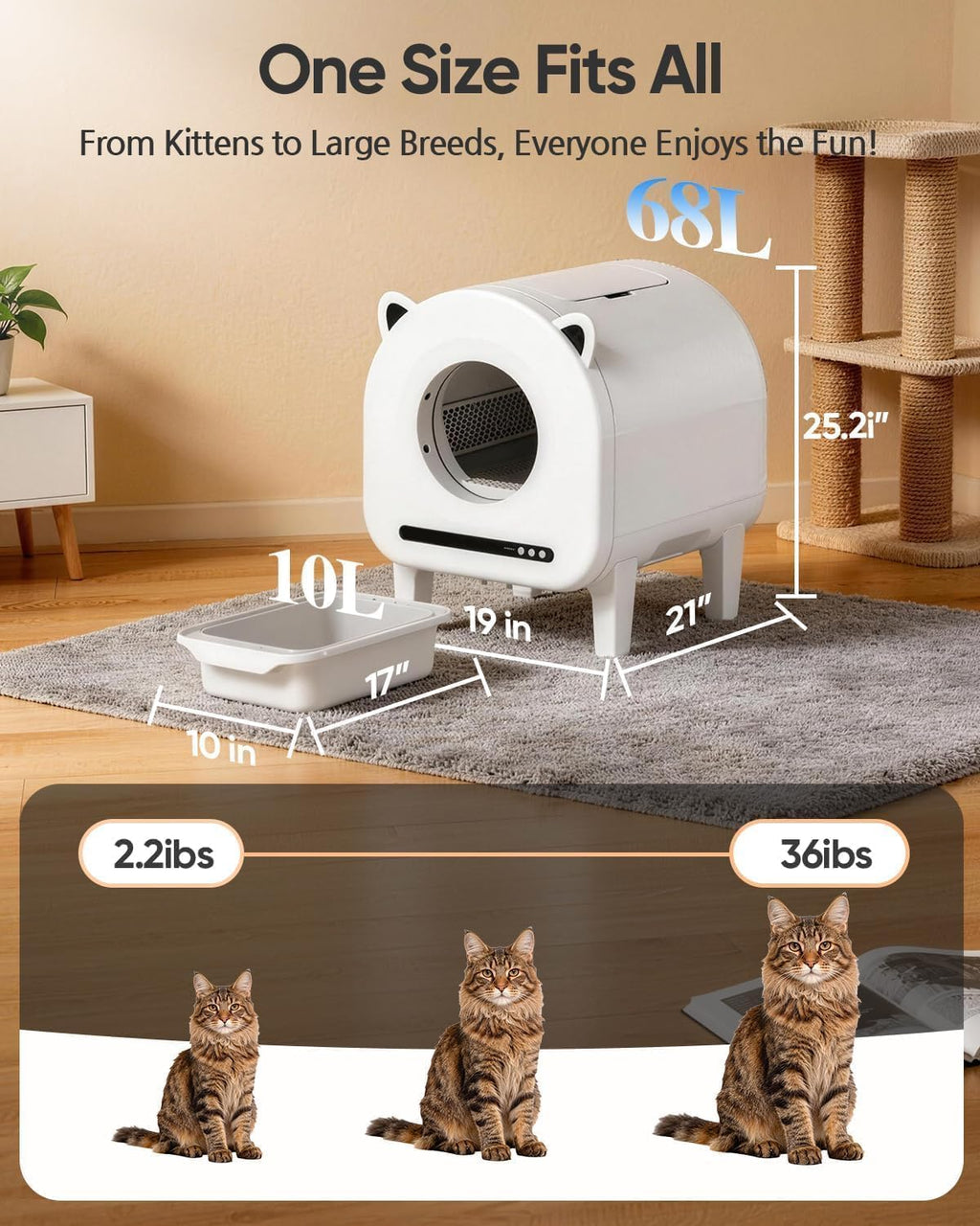 68L App-Controlled Litter Box
